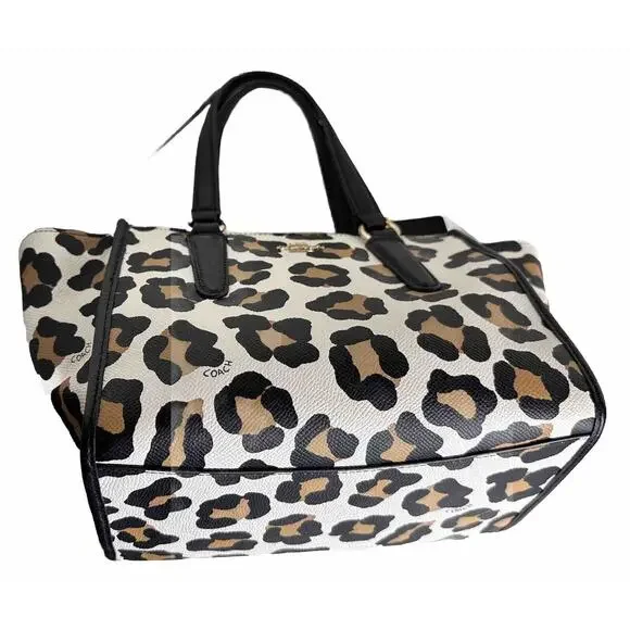 Coach MINI CROSBY CARRYALL IN OCELOT PRINT LEATHER, Black, White, Tan, 41-13 - Picture 3 of 15